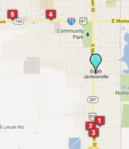 Map of South Jacksonville, IL hotels
