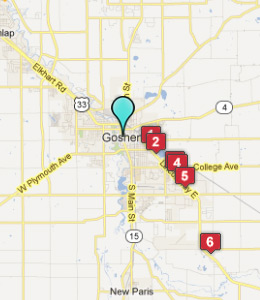 Map of Goshen, IN hotels