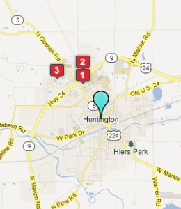 Map of Huntington, IN hotels