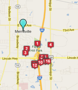 Map of Merrillville, IN hotels