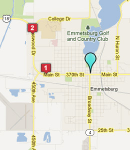 Map of Emmetsburg, IN hotels
