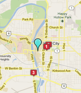 Map of Iowa City, IN hotels