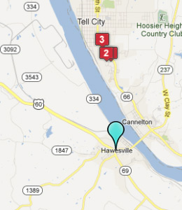 Map of Hawesville, IN hotels