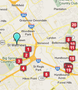 Map of St Matthews, IN hotels