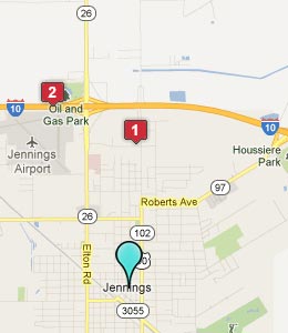 Map of Jennings, LA hotels