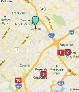 Map of Overlea, IN hotels