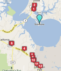 Map of Solomons, IN hotels