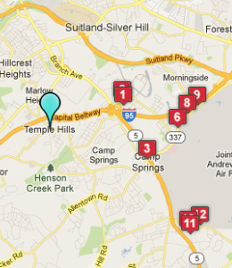 Map of Temple Hills, IN hotels