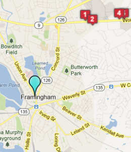 Map of Framingham, IN hotels