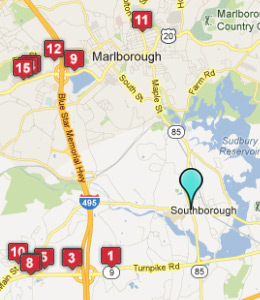 Map of Southborough, IN hotels
