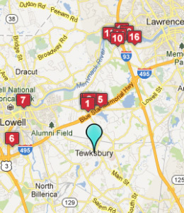 Map of Tewksbury, IN hotels