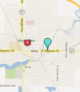 Map of Alma, IN hotels