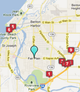 Map of Fair Plain, IN hotels