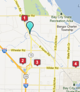 Map of Kawkawlin, IN hotels