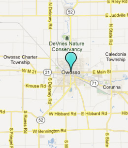 Map of Owosso, IN hotels