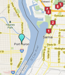 huron port hotels mi map michigan motels maps