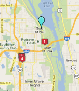 Map of South St Paul, IN hotels