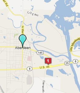 Map of Aberdeen, MS hotels