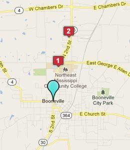Map of Booneville, MS hotels