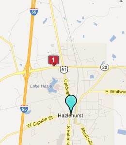 Map of Hazlehurst, MS hotels