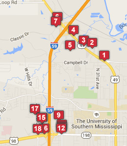 Map of Petal, MS hotels