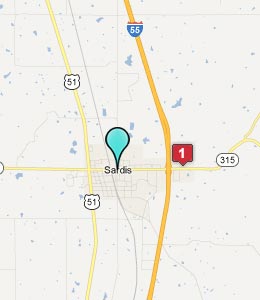 Map of Sardis, MS hotels