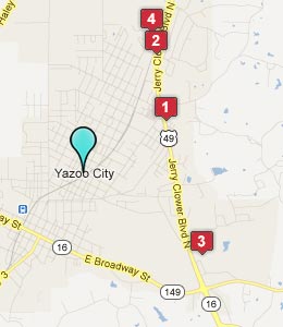 Map of Yazoo City, MS hotels