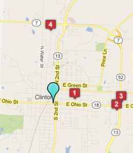 Map of Clinton, IN hotels