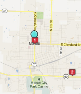 Map of Monett, IN hotels