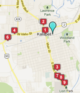 Map of Kalispell, IN hotels