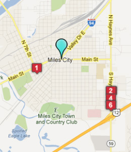 Map of Miles City, IN hotels