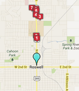 Map of Roswell, NM hotels