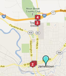 Map of Jamestown, NY hotels