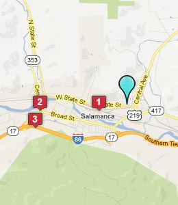 Map of Salamanca, NY hotels