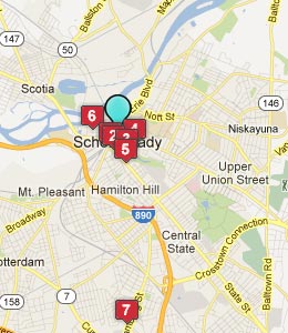 Map of Schenectady, NY hotels
