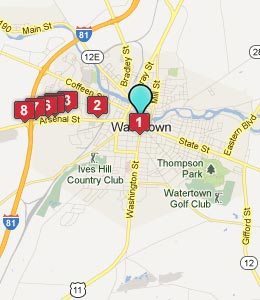 Map of Watertown, NY hotels