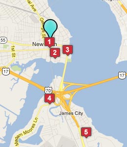 Map of New Bern, NC hotels