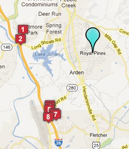 Map of Royal Pines, NC hotels