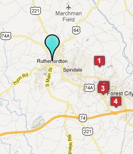 Map of Rutherfordton, NC hotels