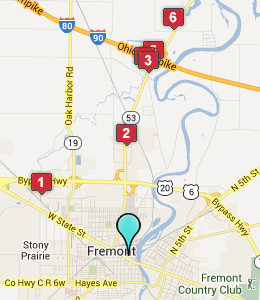 Map of Fremont, OH hotels