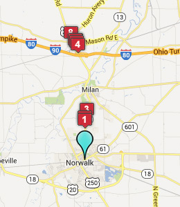 Map of Norwalk, IN hotels