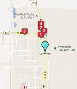 Map of Lakeview, OR hotels