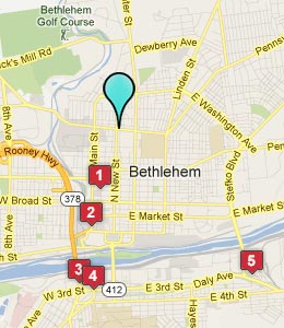Map of Bethlehem, PA hotels