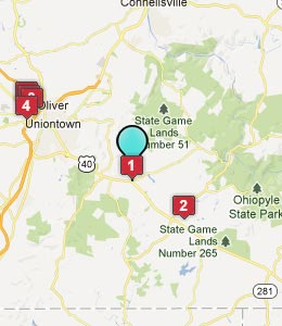 Map of Chalk Hill, PA hotels
