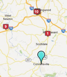 Map of Connellsville, PA hotels