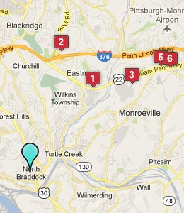 Map of North Braddock, PA hotels