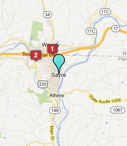 Map of Sayre, PA hotels