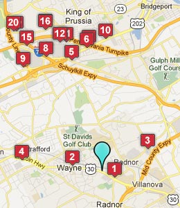 Map of St Davids, PA hotels