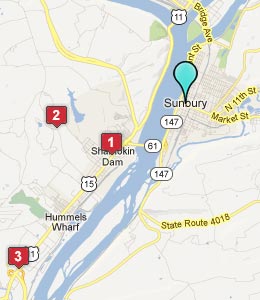 Map of Sunbury, PA hotels