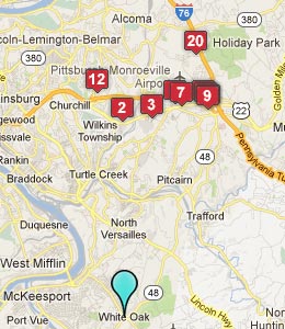 Map of White Oak, PA hotels